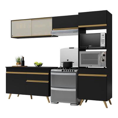 Armário De Cozinha Compacta 252cm Veneza Multimóveis V3692 Preto/dourado Preto/dourado