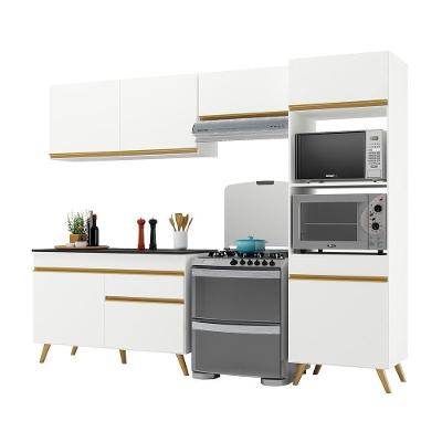 Armário De Cozinha Compacta 252cm Veneza Multimóveis V3693 Branco/dourado Branco/dourado