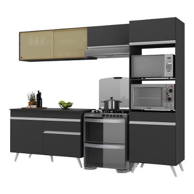 Armário De Cozinha Compacta 252cm Veneza Multimóveis V3692 Preto/branco Preto/branco