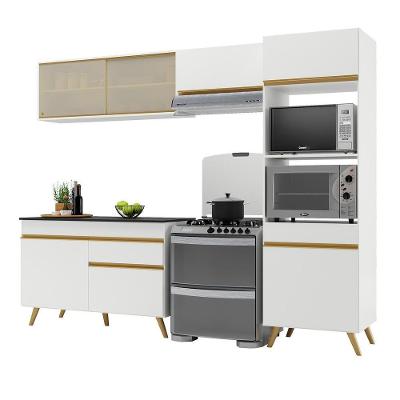 Armário De Cozinha Compacta 252cm Veneza Multimóveis V3692 Branco/dourado Branco/dourado