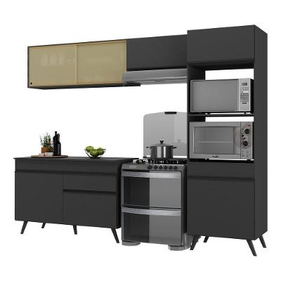 Armário De Cozinha Compacta 252cm Veneza Multimóveis V3692 Preto Preto