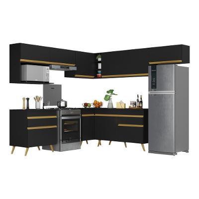Armário De Cozinha Completa De Canto Veneza Multimóveis V2071 Preto/dourado Preto/dourado
