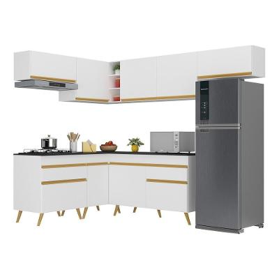 Armário De Cozinha Completa De Canto Veneza Multimóveis V2069 Branco/dourado Branco/dourado