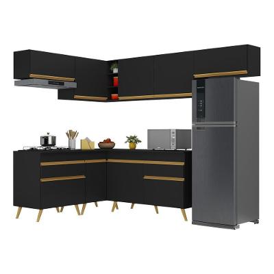 Armário De Cozinha Completa De Canto Veneza Multimóveis V2069 Preto/dourado Preto/dourado