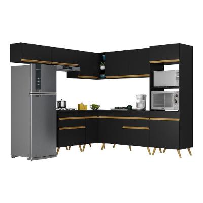 Armário De Cozinha Completa De Canto Veneza Multimóveis V2070 Preto/dourado Preto/dourado