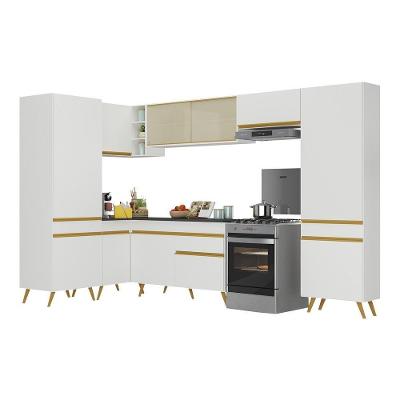 Armário De Cozinha Completa De Canto Veneza Multimóveis V2055 Branco/dourado Branco/dourado
