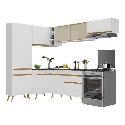 Armário De Cozinha Completa De Canto Veneza Multimóveis V2052 Branco/dourado Branco/dourado