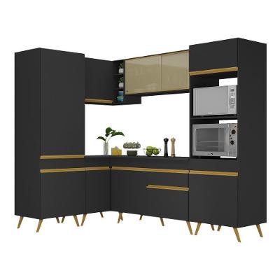 Armário De Cozinha Completa De Canto Veneza Multimóveis V2049 Preto/dourado Preto/dourado