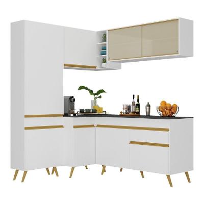 Armário De Cozinha Completa De Canto Veneza Multimóveis V2054 Branco/dourado Branco/dourado