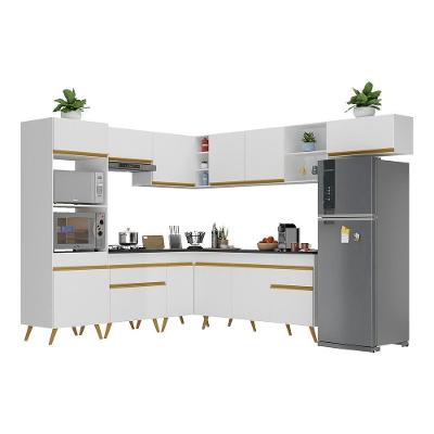 Armário De Cozinha Completa De Canto Veneza Multimóveis V2048 Branco/dourado Branco/dourado