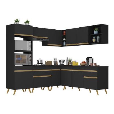 Armário De Cozinha Completa De Canto Veneza Multimóveis V2045 Preto/dourado Preto/dourado