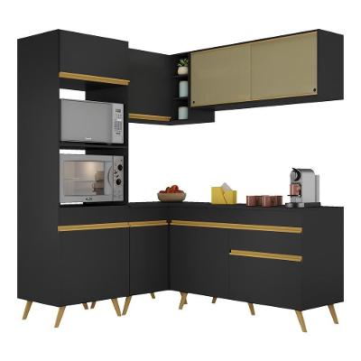 Armário De Cozinha Completa De Canto Veneza Multimóveis V2063 Preto/dourado Preto/dourado
