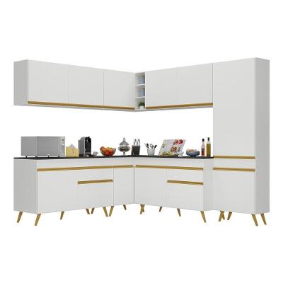 Armário De Cozinha Completa De Canto Veneza Multimóveis V2067 Branco/dourado Branco/dourado