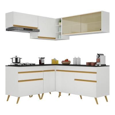 Armário De Cozinha Completa De Canto Veneza Multimóveis V2062 Branco/dourado Branco/dourado