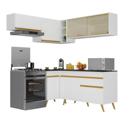 Armário De Cozinha Completa De Canto Veneza Multimóveis V2059 Branco/dourado Branco/dourado
