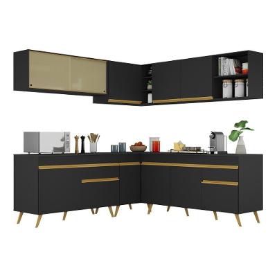 Armário De Cozinha Completa De Canto Veneza Multimóveis V2061 Preto/dourado Preto/dourado