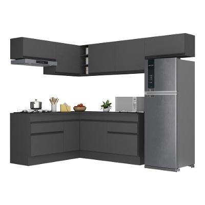 Armário De Cozinha Completa De Canto Com Rodapé Veneza Multimóveis V2104 Preto Preto