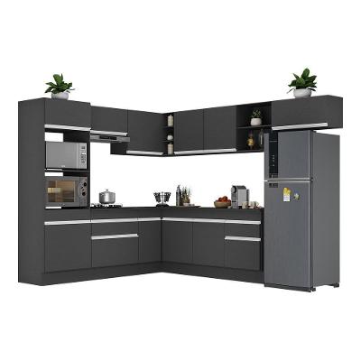 Armário De Cozinha Completa De Canto Com Rodapé Veneza Multimóveis V2083 Preto/branco Preto/branco