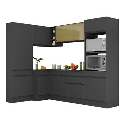 Armário De Cozinha Completa De Canto Com Rodapé Veneza Multimóveis V2085 Preto Preto