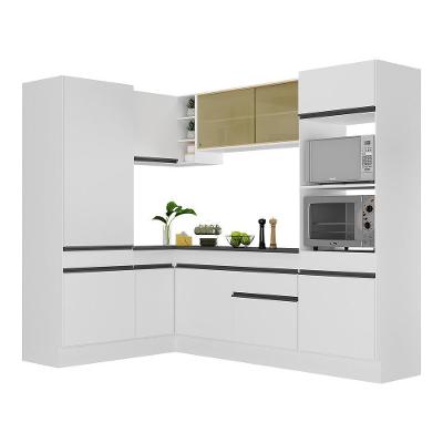 Armário De Cozinha Completa De Canto Com Rodapé Veneza Multimóveis V2084 Branco/preto Branco/preto