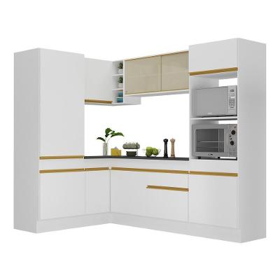 Armário De Cozinha Completa De Canto Com Rodapé Veneza Multimóveis V2084 Branco/dourado Branco/dourado