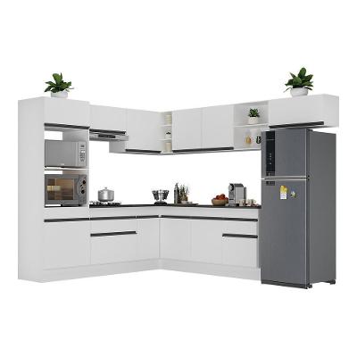 Armário De Cozinha Completa De Canto Com Rodapé Veneza Multimóveis V2083 Branco/preto Branco/preto