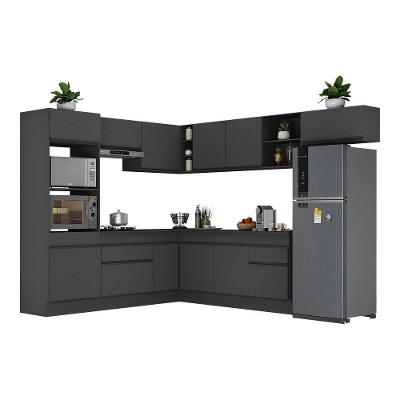 Armário De Cozinha Completa De Canto Com Rodapé Veneza Multimóveis V2083 Preto Preto