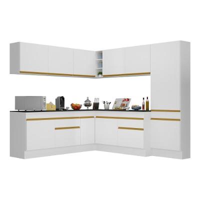 Armário De Cozinha Completa De Canto Com Rodapé Veneza Multimóveis V2102 Branco/dourado Branco/dourado