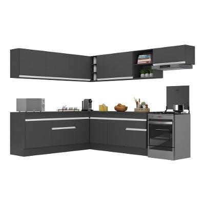 Armário De Cozinha Completa De Canto Com Rodapé Veneza Multimóveis V2103 Preto/branco Preto/branco