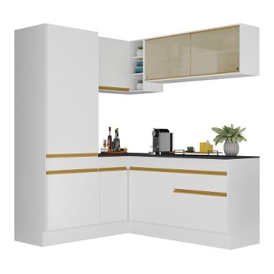 Armário De Cozinha Completa De Canto Com Rodapé Veneza Multimóveis V2088 Branco/dourado Branco/dourado