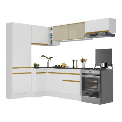 Armário De Cozinha Completa De Canto Com Rodapé Veneza Multimóveis V2087 Branco/dourado Branco/dourado