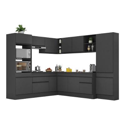 Armário De Cozinha Completa De Canto Com Rodapé Veneza Multimóveis V2082 Preto Preto