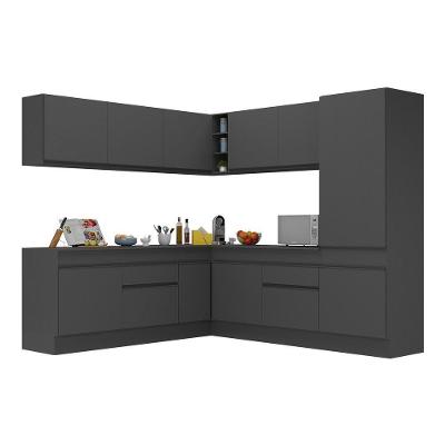 Armário De Cozinha Completa De Canto Com Rodapé Veneza Multimóveis V2101 Preto Preto