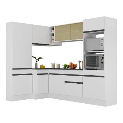 Armário De Cozinha Completa De Canto Com Rodapé Veneza Multimóveis V2085 Branco/preto Branco/preto