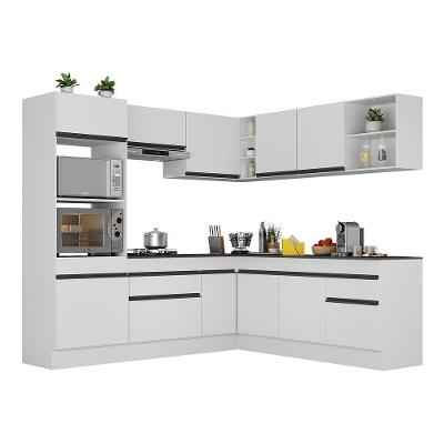 Armário De Cozinha Completa De Canto Com Rodapé Veneza Multimóveis V2080 Branco/preto Branco/preto