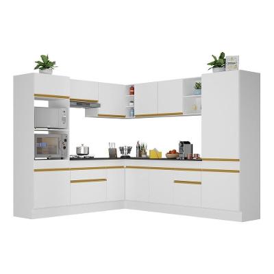 Armário De Cozinha Completa De Canto Com Rodapé Veneza Multimóveis V2081 Branco/dourado Branco/dourado
