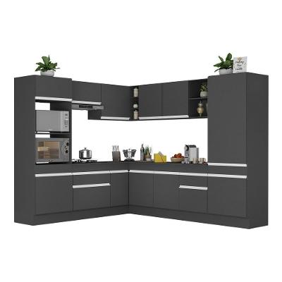 Armário De Cozinha Completa De Canto Com Rodapé Veneza Multimóveis V2081 Preto/branco Preto/branco