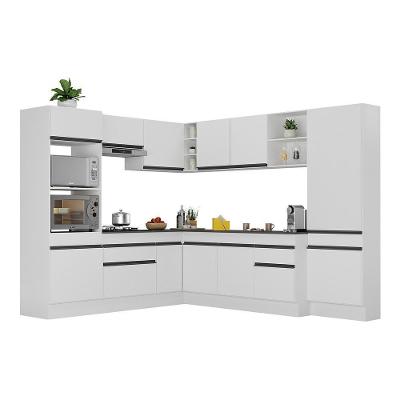 Armário De Cozinha Completa De Canto Com Rodapé Veneza Multimóveis V2082 Branco/preto Branco/preto