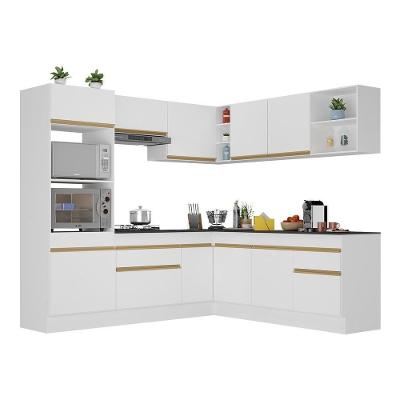 Armário De Cozinha Completa De Canto Com Rodapé Veneza Multimóveis V2080 Branco/dourado Branco/dourado