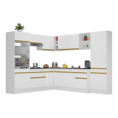 Armário De Cozinha Completa De Canto Com Rodapé Veneza Multimóveis V2082 Branco/dourado Branco/dourado