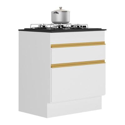 Balcão Cozinha Para Cooktop 70cm Com Rodapé 1 Porta 1 Gaveta Veneza Multimóveis V2118 Branco/dourado Branco/dourado