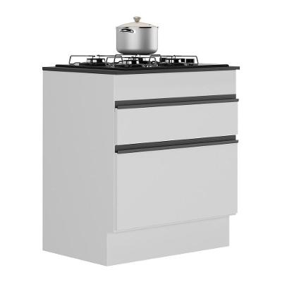 Balcão Cozinha Para Cooktop 70cm Com Rodapé 1 Porta 1 Gaveta Veneza Multimóveis V2118 Branco/preto Branco/preto