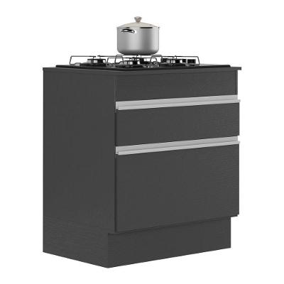 Balcão Cozinha Para Cooktop 70cm Com Rodapé 1 Porta 1 Gaveta Veneza Multimóveis V2118 Preto/branco Preto/branco