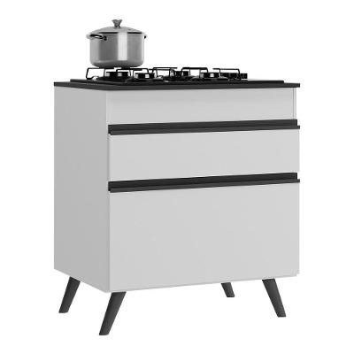 Balcão Cozinha Para Cooktop 70cm 1 Porta 1 Gaveta Veneza Multimóveis V3706 Branco/preto Branco/preto
