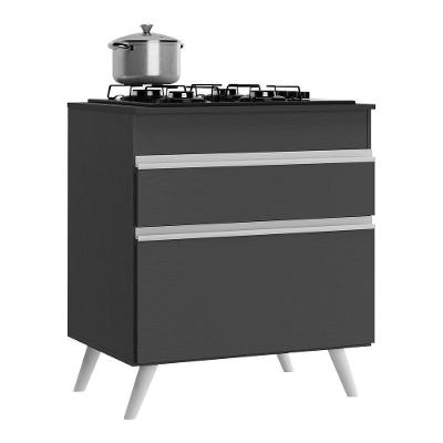 Balcão Cozinha Para Cooktop 70cm 1 Porta 1 Gaveta Veneza Multimóveis V3706 Preto/branco Preto/branco