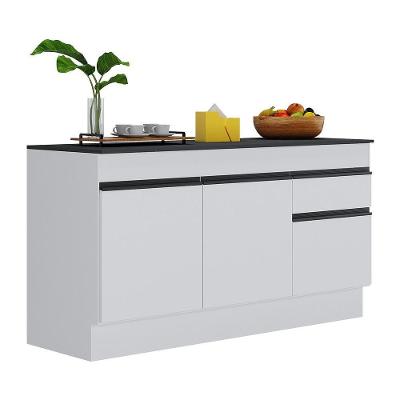 Balcão Cozinha Gabinete Pia 150cm Com Rodapé 3 Portas 1 Gaveta Veneza Multimóveis V2107 Branco/preto Branco/preto
