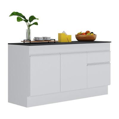 Balcão Cozinha Gabinete Pia 150cm Com Rodapé 3 Portas 1 Gaveta Veneza Multimóveis V2107 Branco