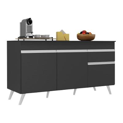 Balcão Cozinha Gabinete Pia 150cm 3 Portas 1 Gaveta Veneza Multimóveis V3740 Preto/branco Preto/branco