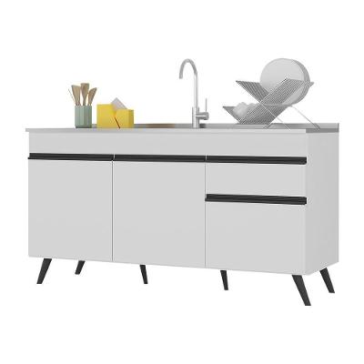 Balcão Cozinha Gabinete Pia 150cm 3 Portas 1 Gaveta Veneza Multimóveis V2072 Branco/preto Branco/preto
