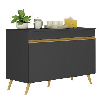 Balcão Cozinha Gabinete Pia 120cm 2 Portas Veneza Multimóveis V3738 Preto/dourado Preto/dourado